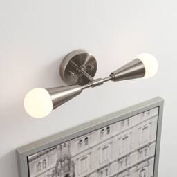 2 Light Brushed Nickel Cone Wall Sconce Mid Century Modern Minimalist & Ceiling Lamp Lighting For Hallway & Bathroom Vanity - Vicky