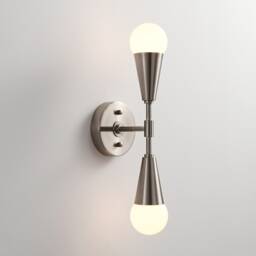 2 Light Brushed Nickel Cone Wall Sconce Mid Century Modern Minimalist & Ceiling Lamp Lighting For Hallway & Bathroom Vanity - Vicky - thumbnail 3