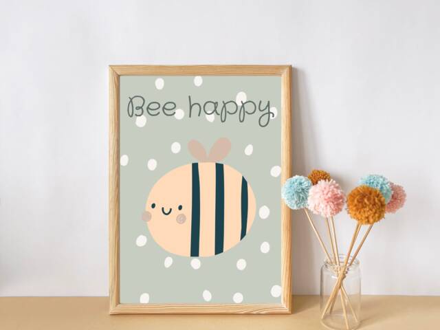 Bee Happy, Bee Print. Perfect For Girls Rooms, Boys A Playroom Or Nursery - Print Only - image 1