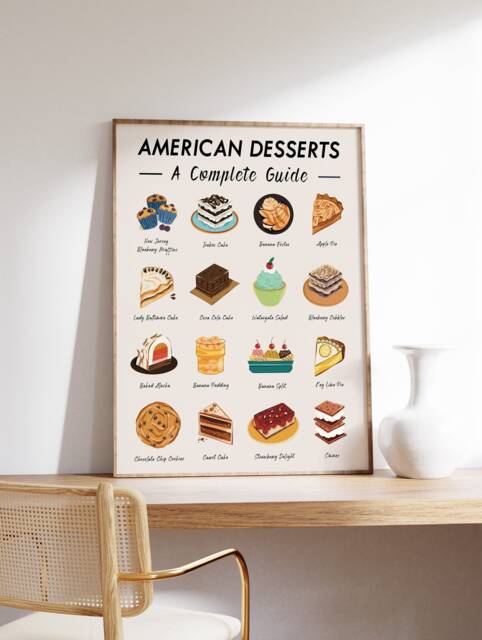 American Desserts, Food Art Print, Cuisine Wall Art, Poster, Recipe Kitchen Retro Gift A1/A2/A3/A4 - image 1