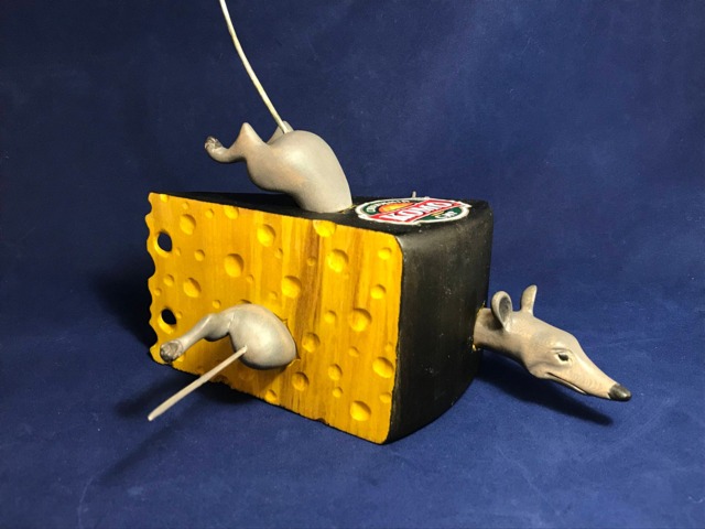 "Unique Hand Carved Wooden Figurine ""Mouse in Cheese" - image 1
