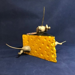 "Unique Hand Carved Wooden Figurine ""Mouse in Cheese" - thumbnail 3