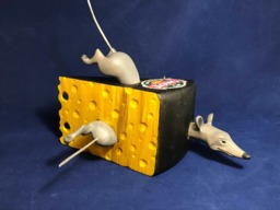 "Unique Hand Carved Wooden Figurine ""Mouse in Cheese"