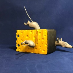 "Unique Hand Carved Wooden Figurine ""Mouse in Cheese" - thumbnail 4