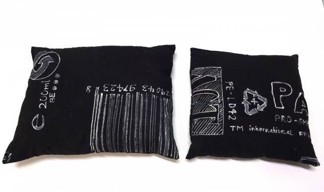2x Cushion Set Miniblings Handmade Unique Character Symbols Barcode - image 1