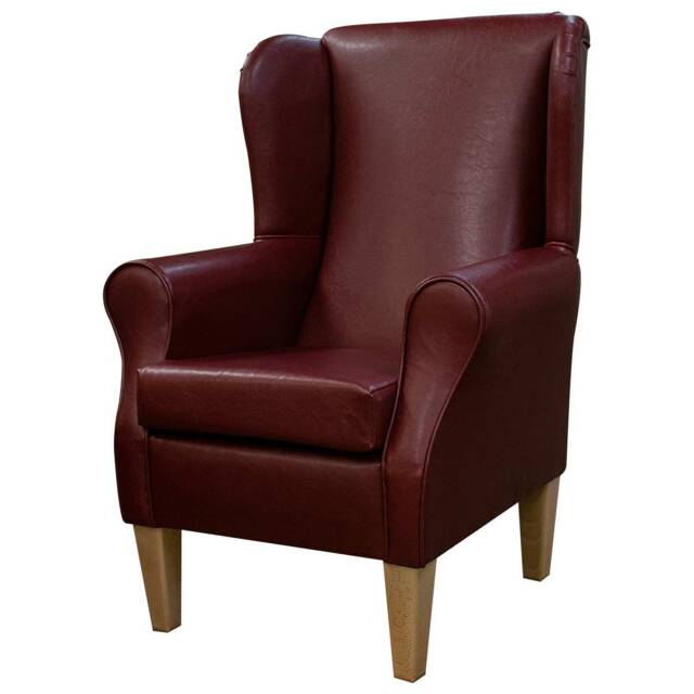 Handmade Red Faux Leather Wingback Chair Fireside Accent Chair - image 1