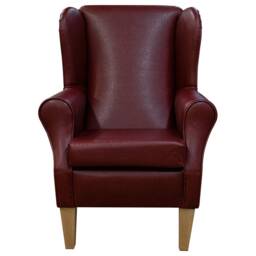 Handmade Red Faux Leather Wingback Chair Fireside Accent Chair - thumbnail 2