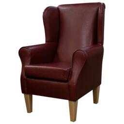 Handmade Red Faux Leather Wingback Chair Fireside Accent Chair
