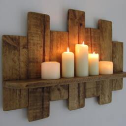 80cm Reclaimed Pallet Wood Floating Shelf/Led Candle Holder Shabby Chic Country Cottage Furniture - thumbnail 2
