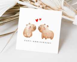 Cute Capybara Anniversary Card, Happy Wedding Husband Wife Boyfriend Girlfriend Fiance, Gift For Him Her, Punny Card - thumbnail 1