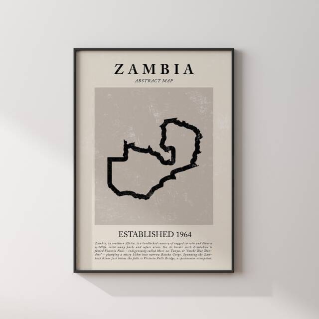 Abstract Zambia Map Vintage Wall Art Print Picasso + Matisse Inspired Travel Poster - image 1