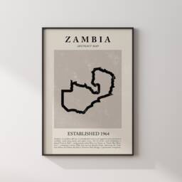 Abstract Zambia Map Vintage Wall Art Print Picasso + Matisse Inspired Travel Poster - thumbnail 1