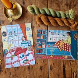 Knitting Nook 1 & 2 - Set Of Two A5 Prints Cosy Christmas Winter Illustrations - thumbnail 1