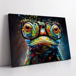 Fun & Unique Frog With Glasses Abstract Modern Painting Wall Art, Framed Canvas Poster Print, Home Kitchen Office Room Decor, Gifts - thumbnail 2