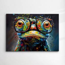 Fun & Unique Frog With Glasses Abstract Modern Painting Wall Art, Framed Canvas Poster Print, Home Kitchen Office Room Decor, Gifts - thumbnail 3