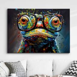Fun & Unique Frog With Glasses Abstract Modern Painting Wall Art, Framed Canvas Poster Print, Home Kitchen Office Room Decor, Gifts - thumbnail 1