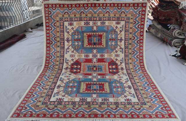 5x7 Afghan Caucasian Rug, Traditional Geometric Kazak Hand Knotted Wool Turkmen Tribal Oriental Muted Living Room Carpet - image 1