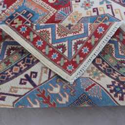 5x7 Afghan Caucasian Rug, Traditional Geometric Kazak Hand Knotted Wool Turkmen Tribal Oriental Muted Living Room Carpet - thumbnail 4