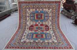5x7 Afghan Caucasian Rug, Traditional Geometric Kazak Hand Knotted Wool Turkmen Tribal Oriental Muted Living Room Carpet - thumbnail 1