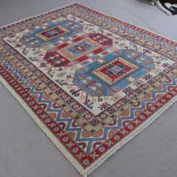 5x7 Afghan Caucasian Rug, Traditional Geometric Kazak Hand Knotted Wool Turkmen Tribal Oriental Muted Living Room Carpet - thumbnail 2