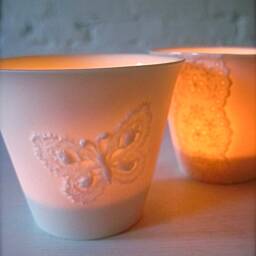Handmade Porcelain Lace Butterfly Translucent Candle Holder in Lovely Gift Box, Ceramic Tealight Holder, Votive - thumbnail 2