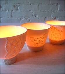 Handmade Porcelain Lace Butterfly Translucent Candle Holder in Lovely Gift Box, Ceramic Tealight Holder, Votive - thumbnail 1