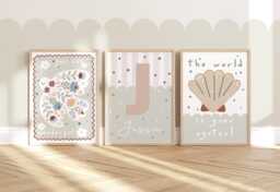 Set Of 3 Personalised Pastel Beige Print Set, World Is Your Oyster Print, Peace Dove, Girl Bedroom Decor, Teen Art Prints - thumbnail 1