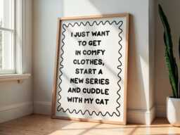 Binge Watching With My Cat Print - Black & White Mum Print, Cosy Art, Netflix Girly Wall Art - thumbnail 1