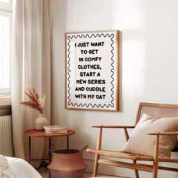 Binge Watching With My Cat Print - Black & White Mum Print, Cosy Art, Netflix Girly Wall Art - thumbnail 3