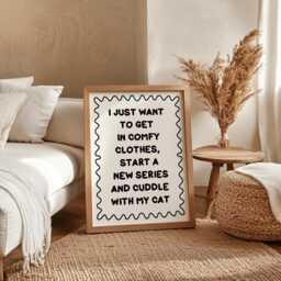 Binge Watching With My Cat Print - Black & White Mum Print, Cosy Art, Netflix Girly Wall Art - thumbnail 2