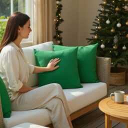 Green Cotton Pillow Covers -Set Of Two Christmas Home Decor, Custom Sizes - thumbnail 1