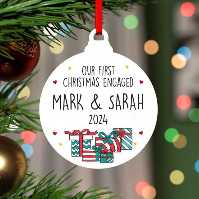 Our First Christmas Engaged Decoration - Personalised 1st As An Couple Ornament Engagement Gift With Red Bag - image 1