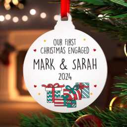 Our First Christmas Engaged Decoration - Personalised 1st As An Couple Ornament Engagement Gift With Red Bag - thumbnail 3