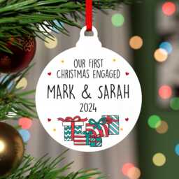 Our First Christmas Engaged Decoration - Personalised 1st As An Couple Ornament Engagement Gift With Red Bag - thumbnail 1