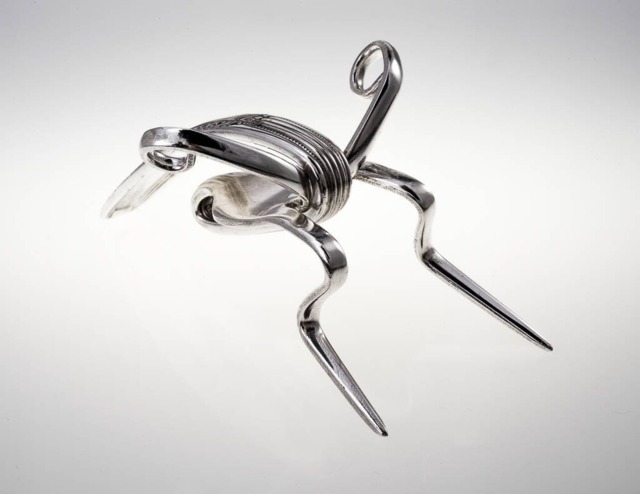 Silver Fork Cricket Sculpture, Upcycled Tabletop Art - image 1