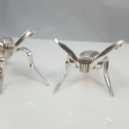 Silver Fork Cricket Sculpture, Upcycled Tabletop Art - thumbnail 4