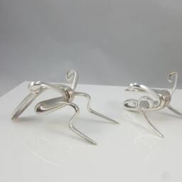 Silver Fork Cricket Sculpture, Upcycled Tabletop Art - thumbnail 2