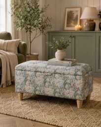 William Morris Storage Footstool, Golden Lily Ottoman Box With Wooden Legs - thumbnail 1