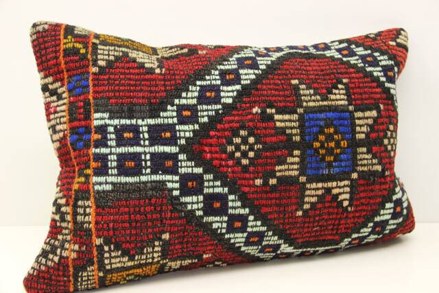 Turkish Kilim Pillow Cover, Vintage Wool Lumbar Cushion - 16x24 Inch - image 1
