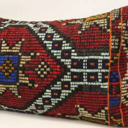Turkish Kilim Pillow Cover, Vintage Wool Lumbar Cushion - 16x24 Inch - thumbnail 3