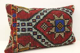 Turkish Kilim Pillow Cover, Vintage Wool Lumbar Cushion - 16x24 Inch
