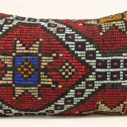 Turkish Kilim Pillow Cover, Vintage Wool Lumbar Cushion - 16x24 Inch - thumbnail 2
