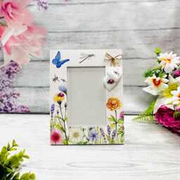 "Floral Butterfly Decoupage Photo Frame, Rustic Wooden Heart Decor - 4""x6" - thumbnail 2