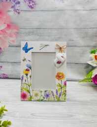 "Floral Butterfly Decoupage Photo Frame, Rustic Wooden Heart Decor - 4""x6" - thumbnail 1