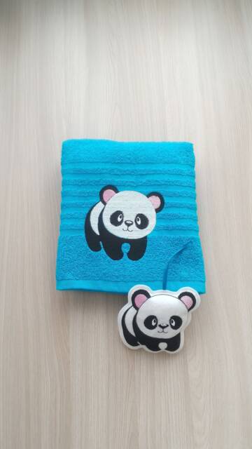 "Blue Large Terry Towel With Embroidery ""Panda" - image 1