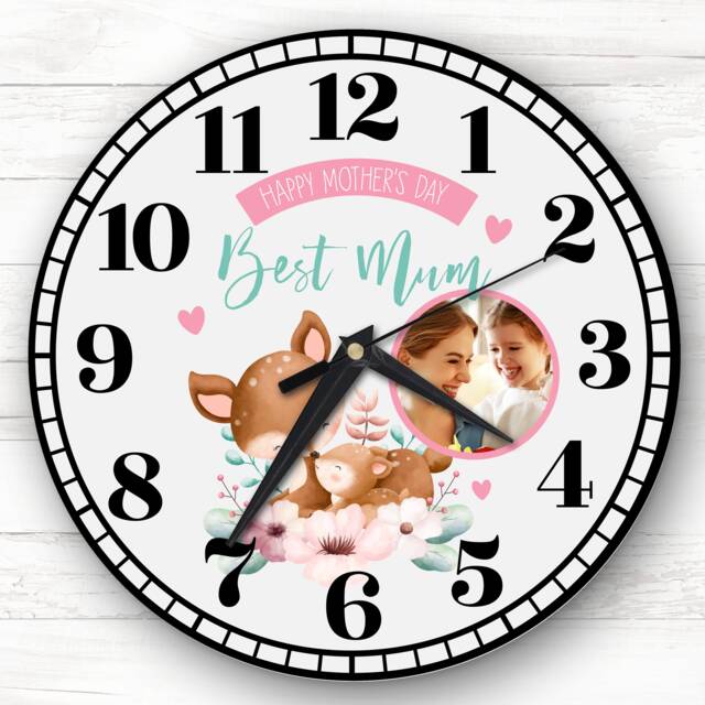 Best Mum Mother's Day Gift Deer Photo Grey Personalised Clock - image 1