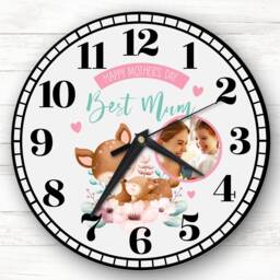 Best Mum Mother's Day Gift Deer Photo Grey Personalised Clock - thumbnail 1