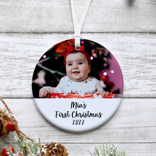 My First Christmas Ornament, Personalised Baby Bauble, Custom Photo Bauble - image 1