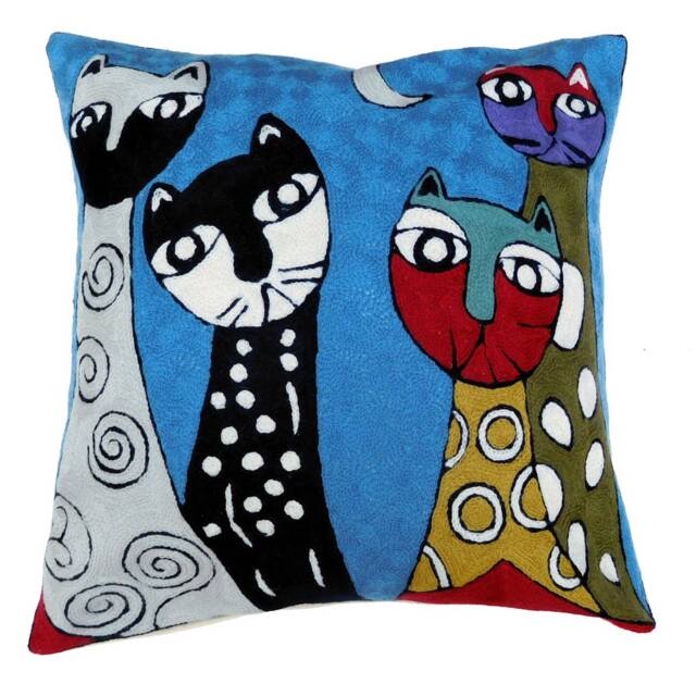 Zaida Cats Blue Cushion Pillow 18 - image 1