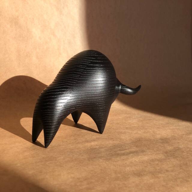 Oak Wood Buffalo Sculpture Handmade Black Bull Decor - image 1